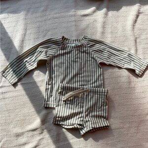 Rylee + Cru Olive and White Striped Swim Set